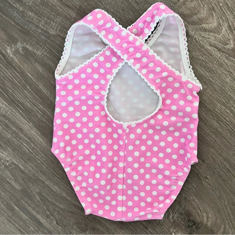 🍄3/$15 Girls Pink Polka Dot One Piece Swimsuit 24 Months Criss Cross Back Beach